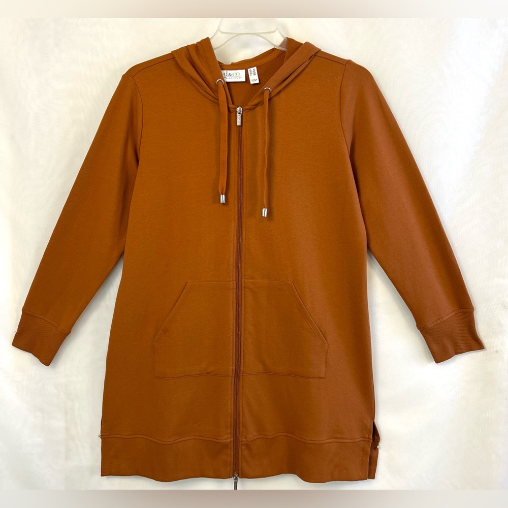 New Denim & Co QVC Active French Terry Full Zip Tunic Jacket / Small Petite